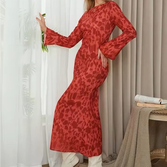 Women Leisure Style Zebra Print Long Dress Retro Casual Long Sleeve dress - Picture 2 of 5